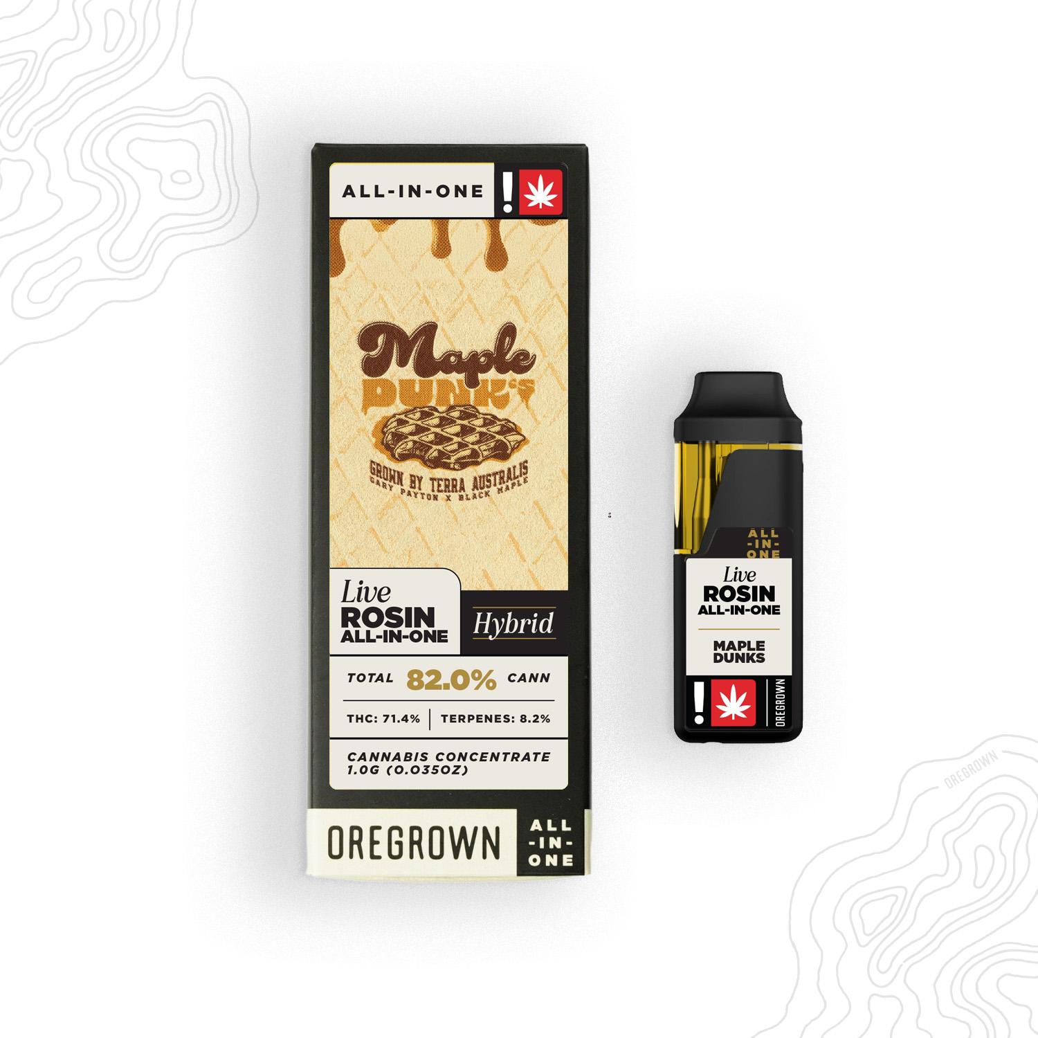 Photograph of product: Oregrown Maple Dunks Live Rosin All-In-One Vape Pen-1g
