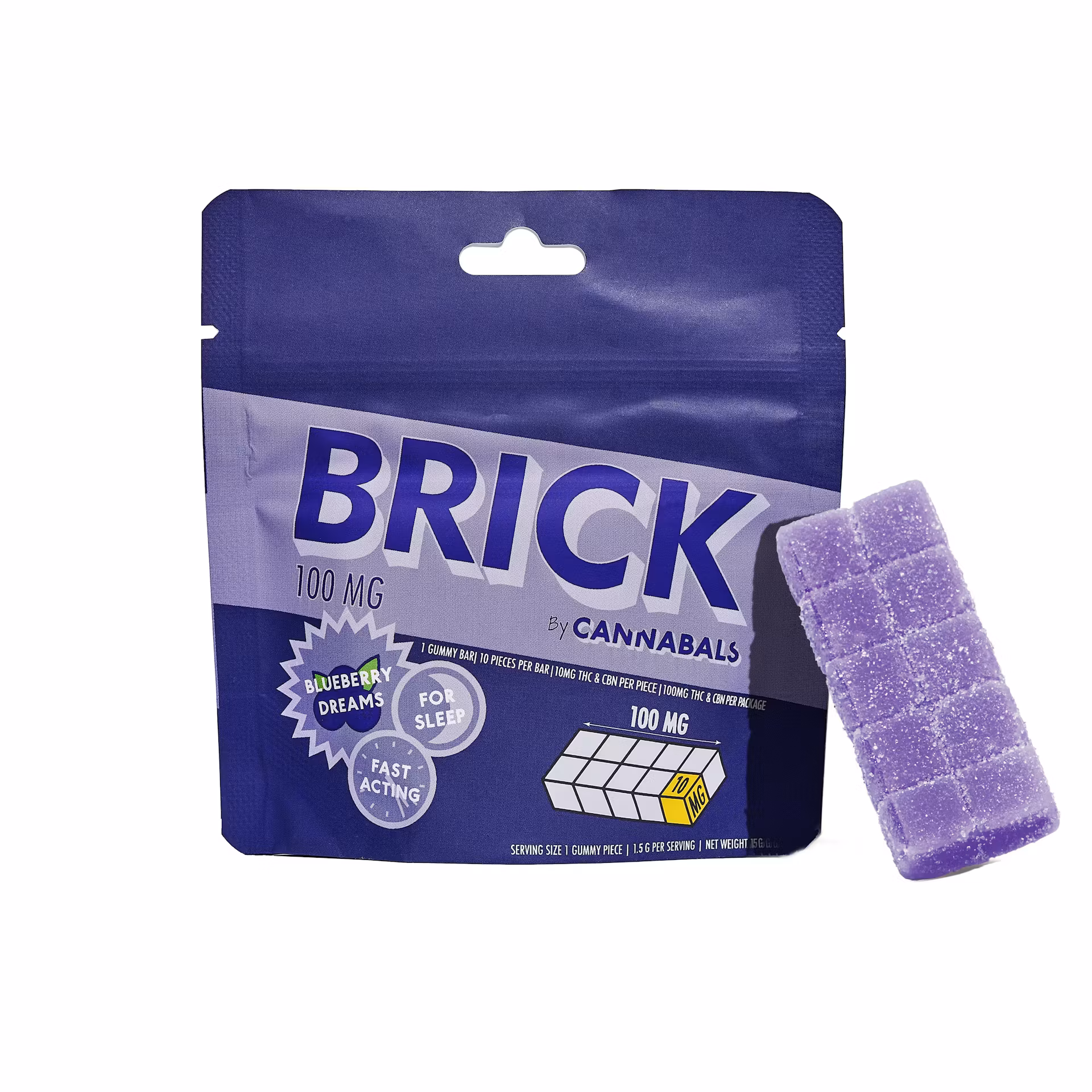 Photograph of product: Cannabals - Blueberry Dreams Brick Live Resin Gummy 1:1 TH-oui:CBN - 100mg