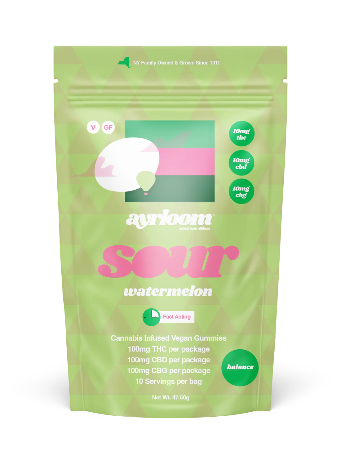 Photograph of product: Ayrloom - Sour Watermelon - Gummies - 10pk- 100mg