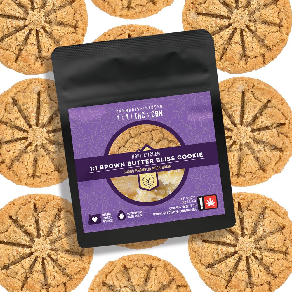 Photograph of Product: Hapy Kitchen 100mg 1:1 THC:CBN BROWN BUTTER BLISS - SUGAR MAGNOLIA Hash Rosin Infused Cookie