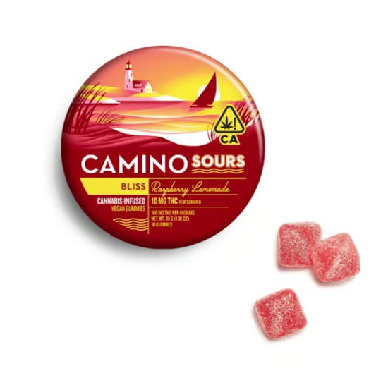 Photograph of product: "BLISS" RASPBERRY LEMONADE | SOUR GUMMIES | 100 MG | CAMINO