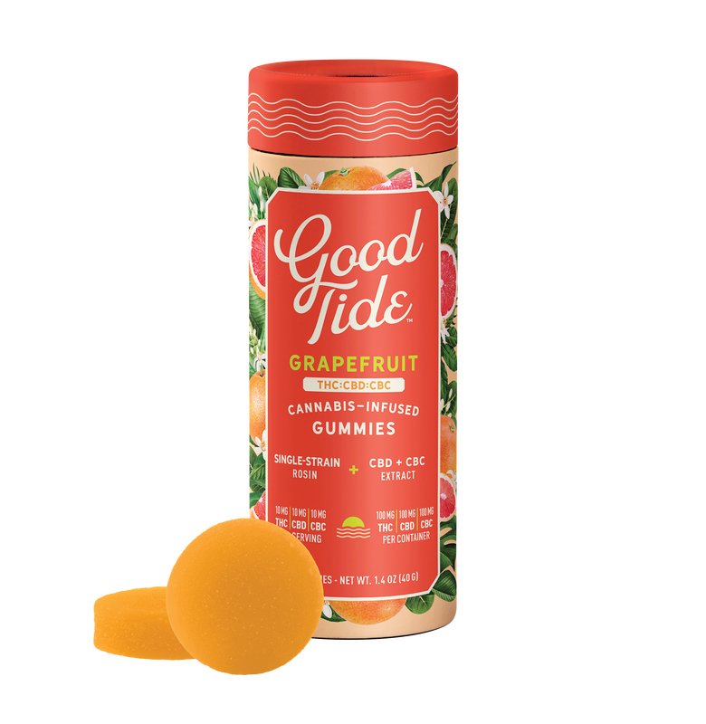 Photograph of product: Good Tide - Live Rosin Gummies - Grapefruit (H) - 100mg (1:1:1)(TH-oui:CBD:CBC)
