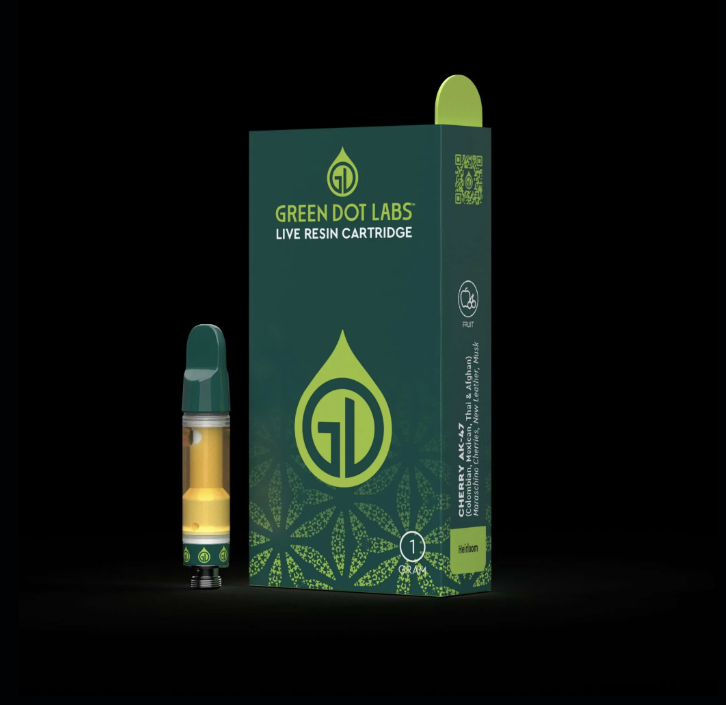 Photograph of product: Green Dot | Lemon Butter Rum | Live Resin Cartridge | 1000mg