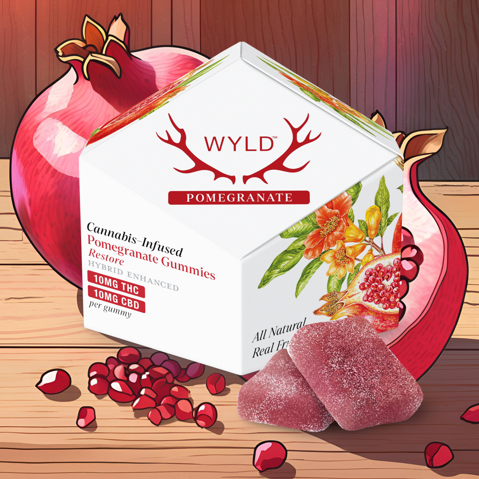 Photograph of product: Gummies | Pomegranate | 1:1 TH-oui:CBD | 10pk