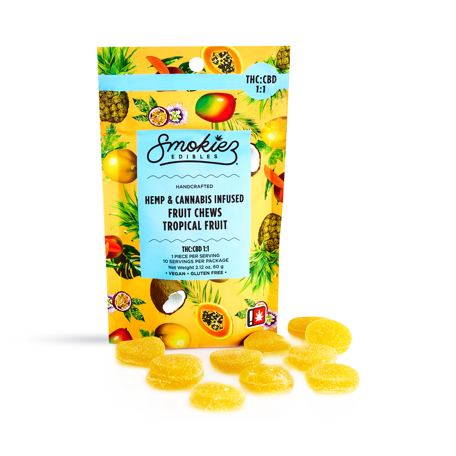 Photograph of product: Sweet Tropical Fruit Chews | 1:1 TH-oui:CBD | 10pk Gummies | 100mg