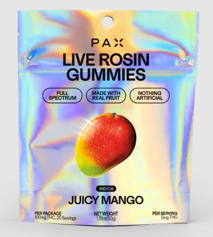 Photograph of product: PAX Juicy Mango Live Rosin Gummies ~5mg 20pk (~100mg)