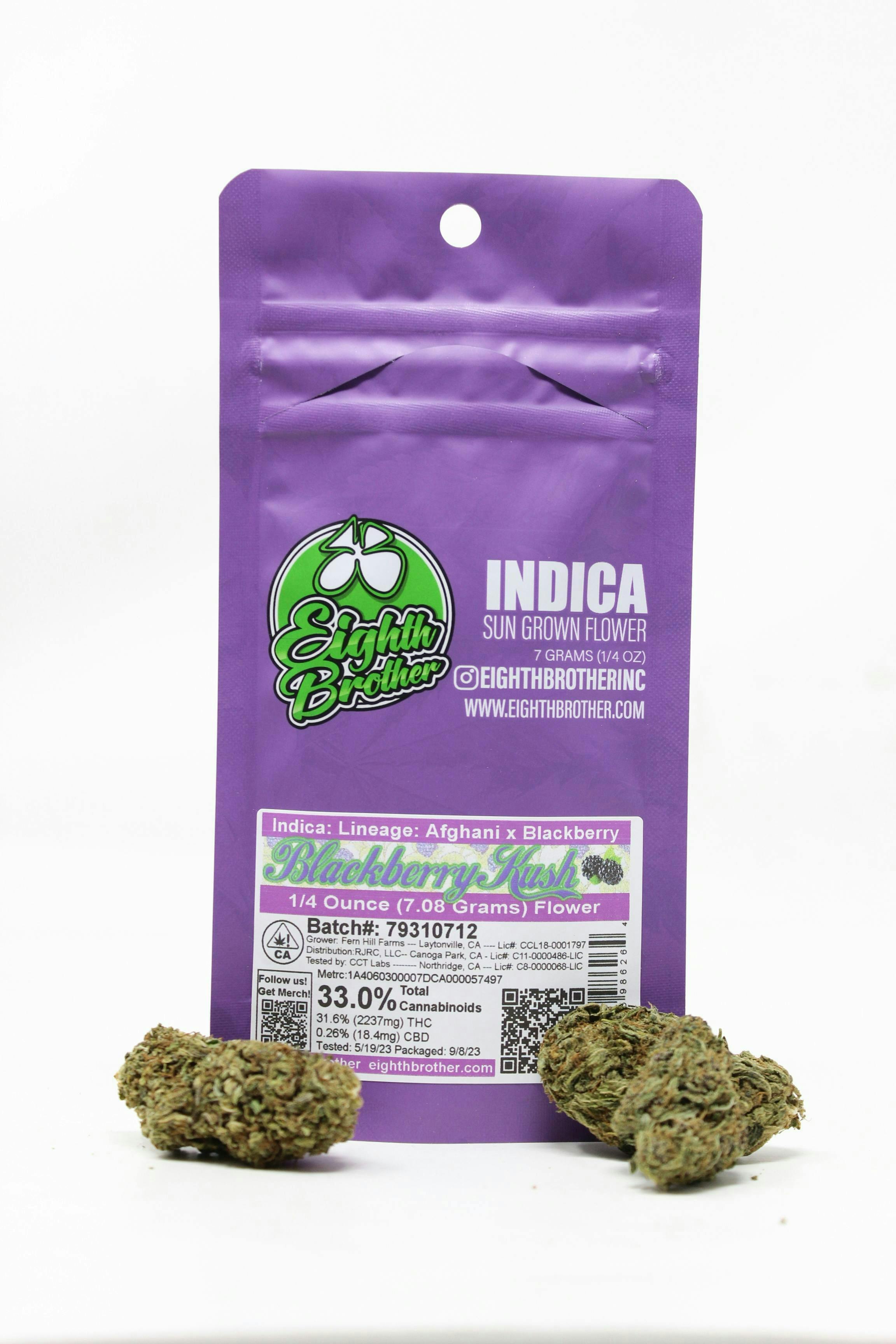 Photograph of product: Eighth Brother - Flower - Blackberry Kush - 7G
