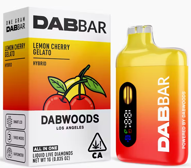 Photograph of product: Dabwoods Dab Bar Lemon Cherry Gelato Hybrid Liquid Diamond AIO 1g