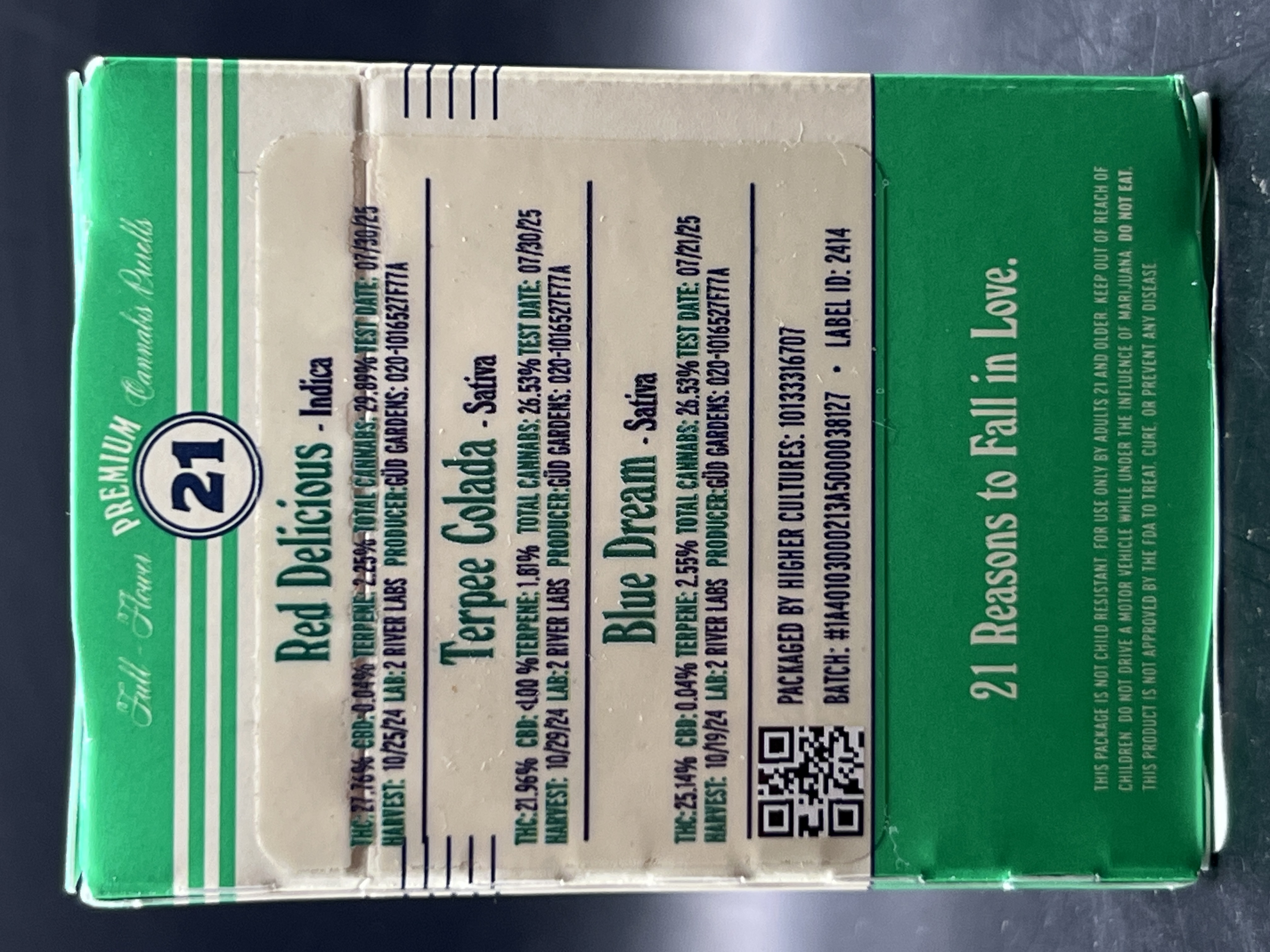 Photograph of product: Gud Gardens 'Red Delicious, Terpee Colada, Blue Dream' Pre-roll 21 Pack