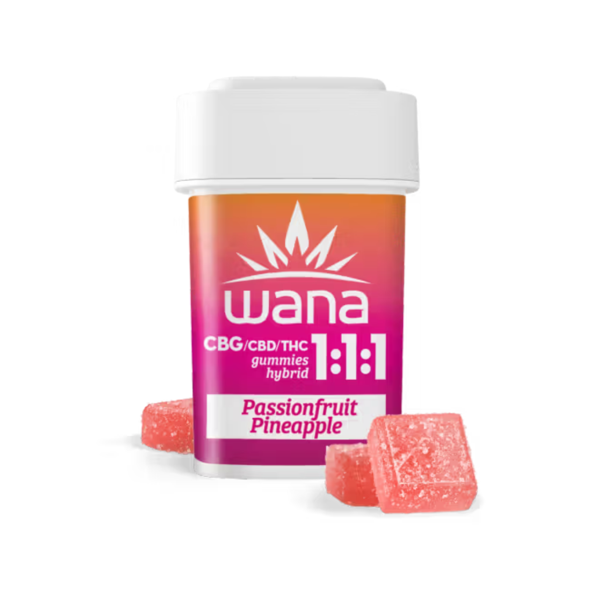 Photograph of product: Wana | Gummy | Passionfruit Pineapple | 100mg CBG : 100mg CBD : 100mg TH-oui