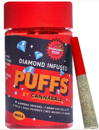 Photograph of product: Cannabals | Pre-roll | Strawberry Kush | Infused | 7pk