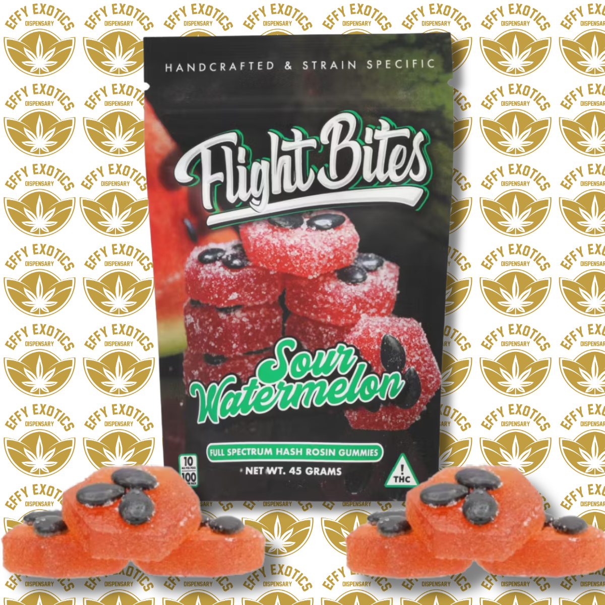 Photograph of product: Rosin Gummy - Flight Bites - Sour Watermelon - 100mg - 10p