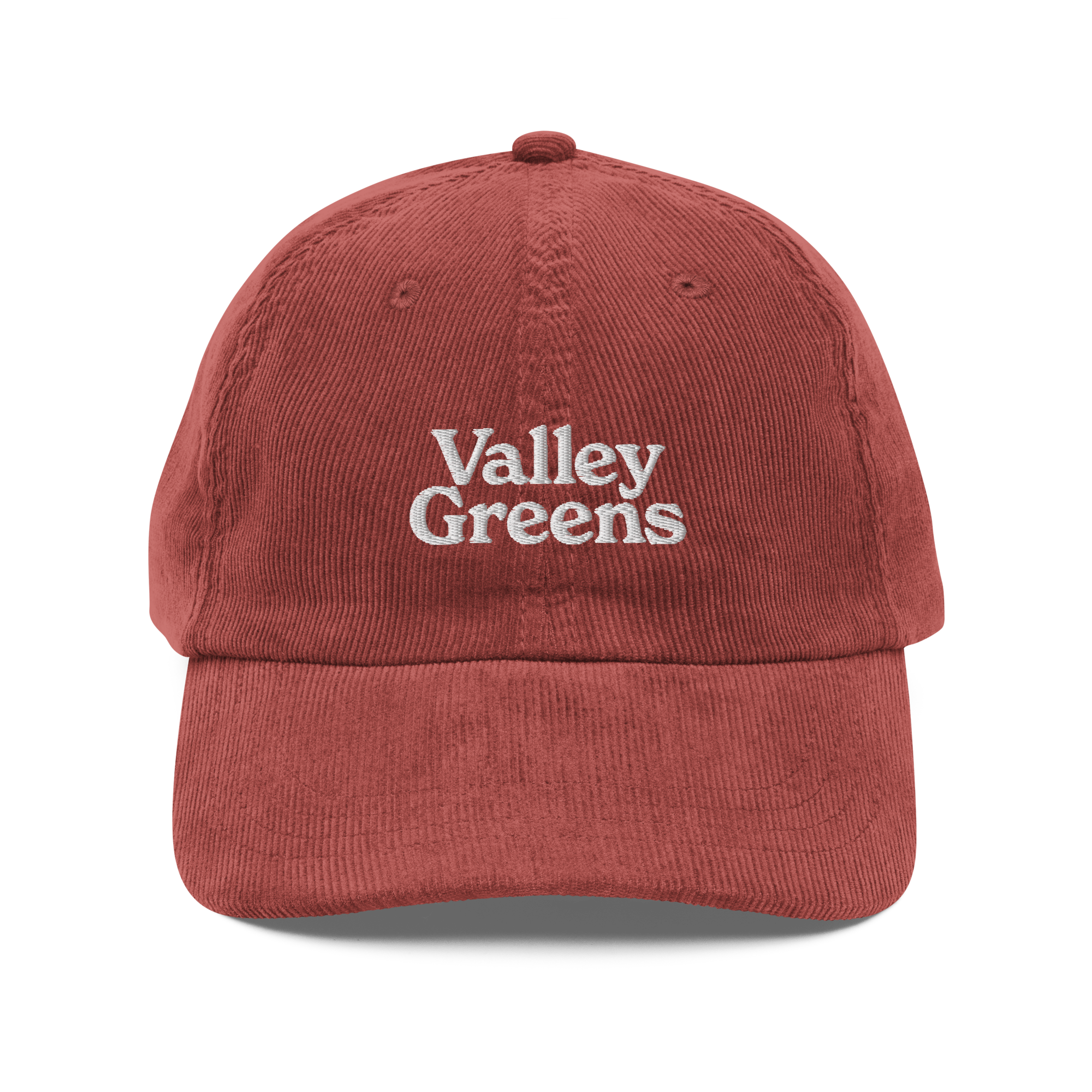 Photograph of product: Valley Greens | Wordmark | Corduroy Hat | Burgundy