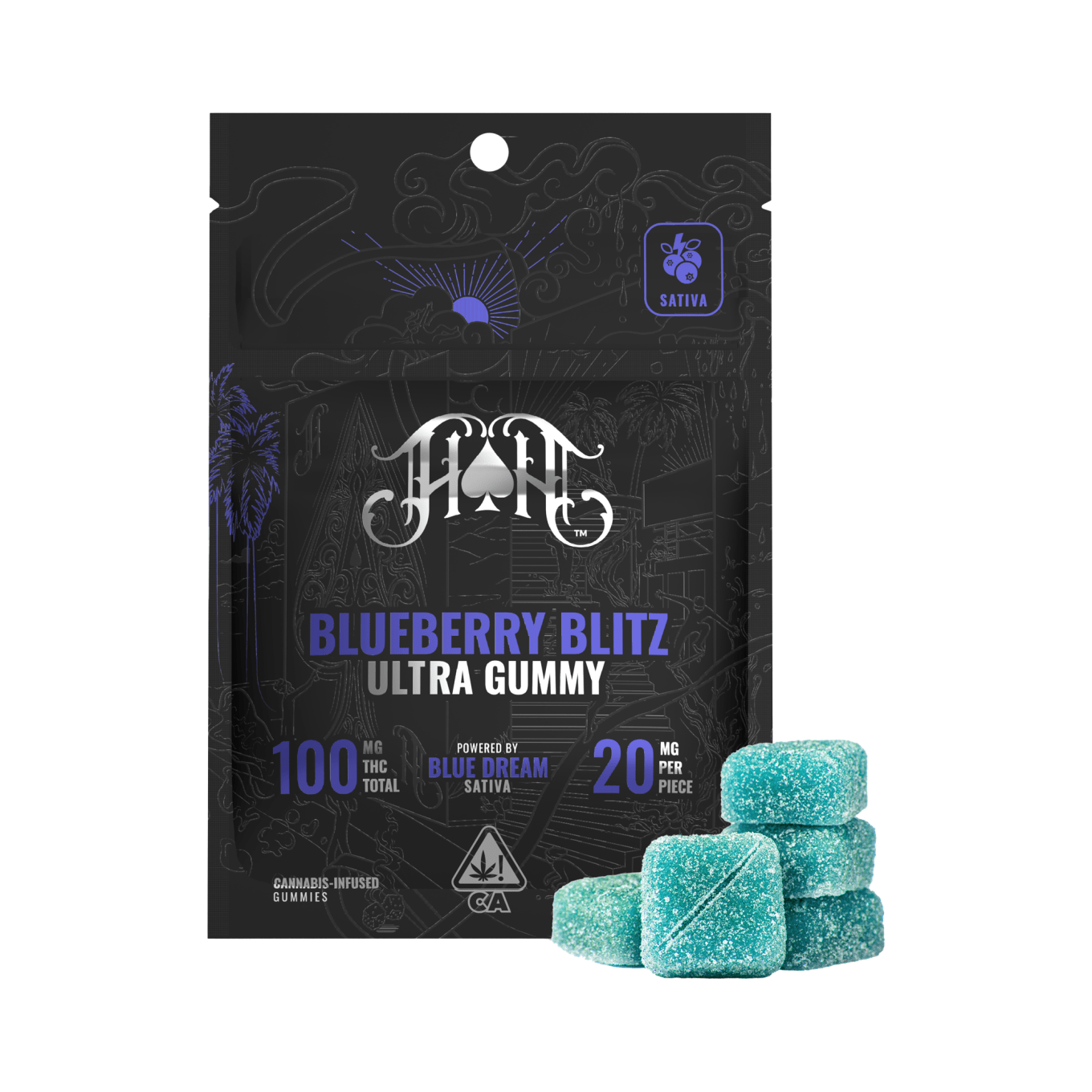 Photograph of product: Heavy Hitters - 100mg - 5ct Gummies - Blueberry Blitz