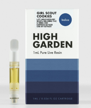 Photograph of product: High Garden 1ml Pure Live Resin Cartridge  - Girl Scout Cookies