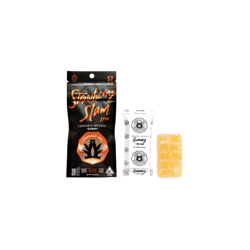 Photograph of product: Emerald Sky | Live Rosin | High Dose Gummy | Berry Bolt | 100mg