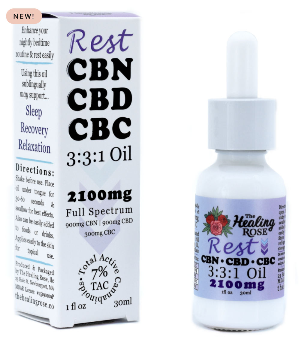 Photograph of product: The Healing Rose Rest Oil CBN:CBD:CBC 3:3:1 Tincture 2100mg 1 fl oz