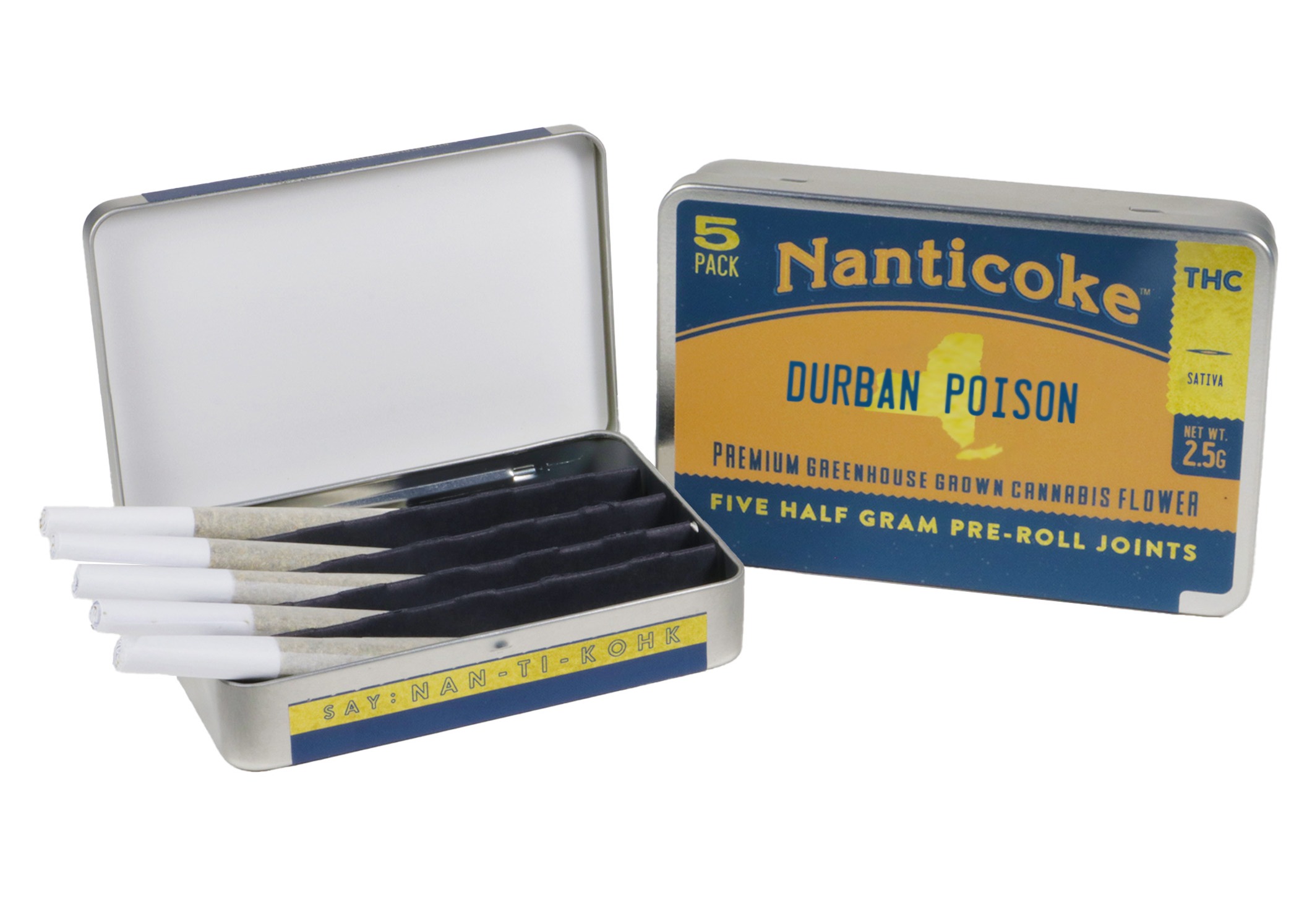 Photograph of product: Nanticoke | Durban Poison | 0.5g Pre-Rolls | 5pk