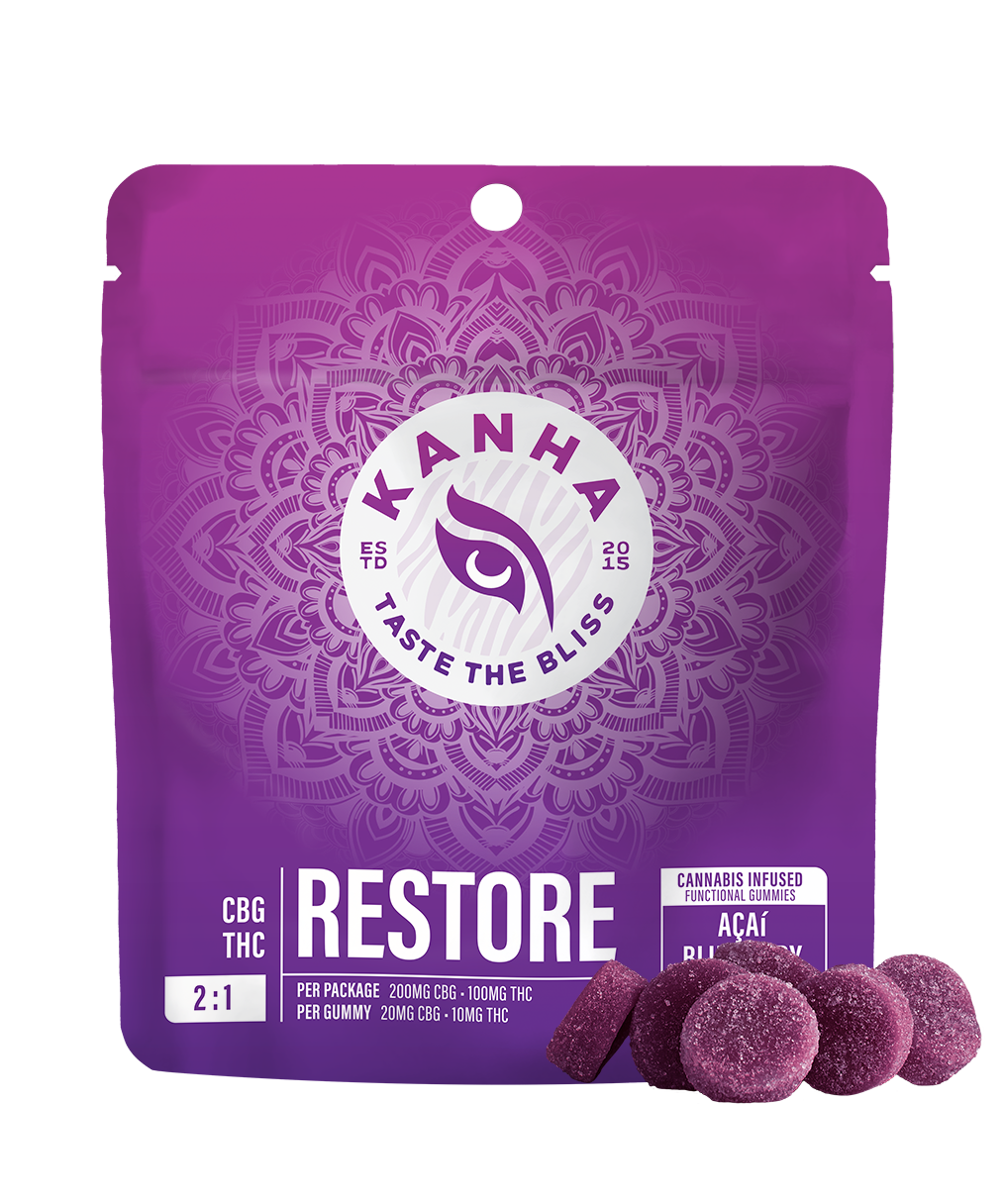 Photograph of product: Kanha Restore 2:1 CBG:THC Gummies