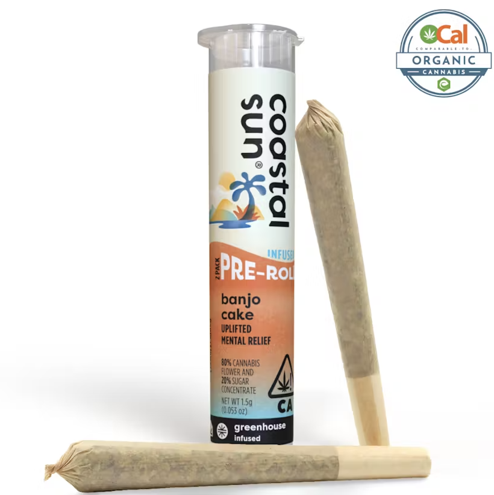 Photograph of product: Coastal Sun Greenhouse Infused Preroll 2pk 1.5g - Banjo Cake (S)