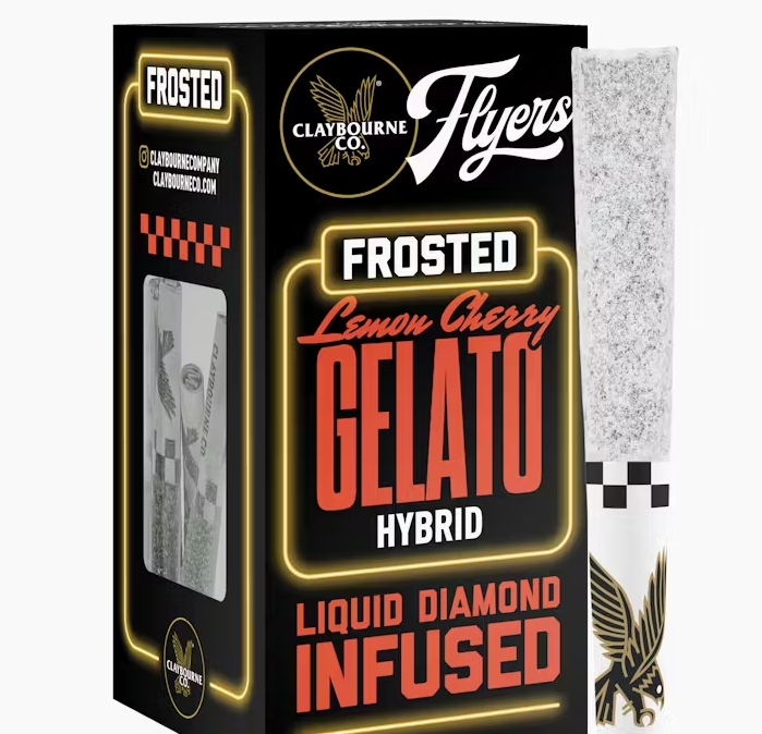 Photograph of product: Claybourne Co Flyers Frosted Lemon Cherry Gelato Infused Preroll 5pk 2.5g