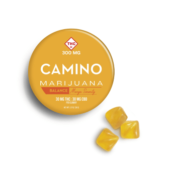 Photograph of product: 1:1 THC/CBD Mango Serenity Gummies 10pk