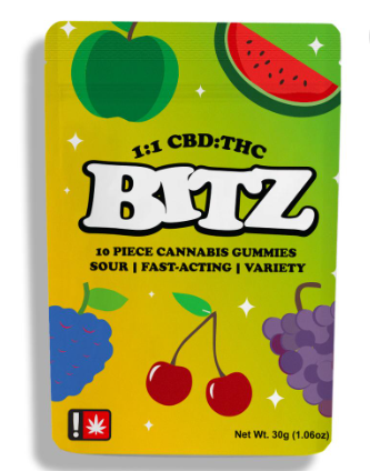 Photograph of product: Bitz | Sour Mixed Fruit Variety Gummies | 1:1 Oui'd | 10pk