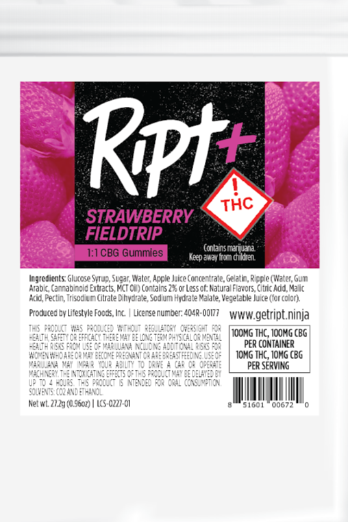 Photograph of product: Ript-Strawberry 1:1 CBG