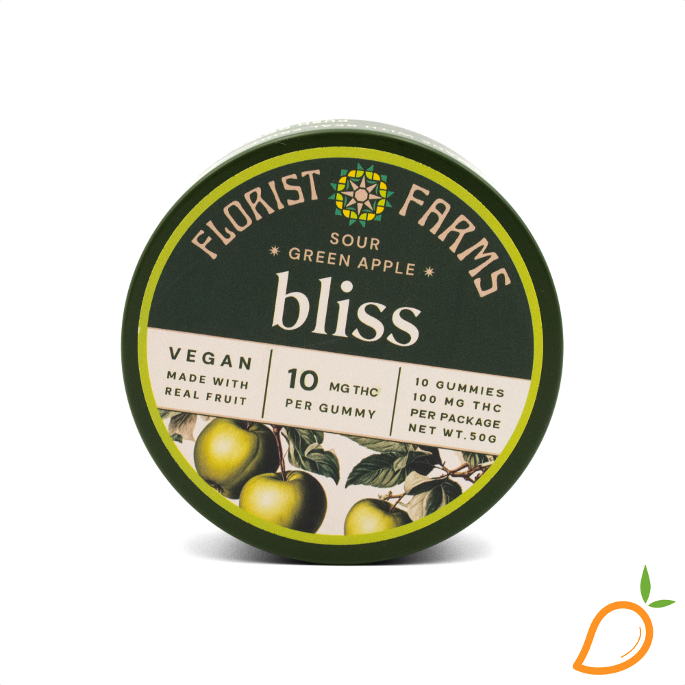 Photograph of product: 100mg Sour Green Apple Gummies Florist Farms