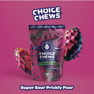 Photograph of product: Choice Chews 200MG Gummies Super Sour Prickly Pear