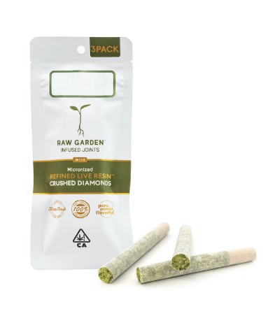 Photograph of product: RAW GARDEN BRIDEZILLA'S CAKE CRUSHED DIAMONDS INFUSED PREROLLS 3 PACK Oui'd 1.75G