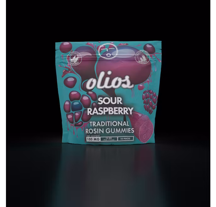 Photograph of product: Olio - Sour Raspberry Live Rosin Gummies - 100mg