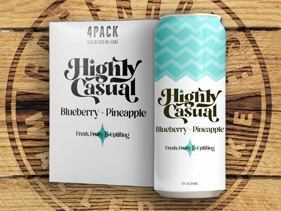 Photograph of product: Highly Casual | Blueberry + Pineapple | 2mg Seltzer 4-Pack
