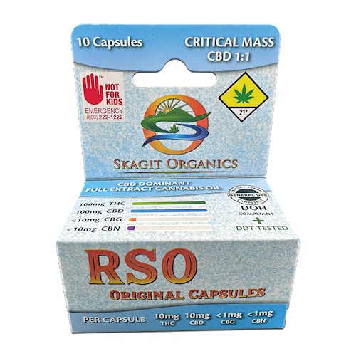 Photograph of product: Critical Mass 1:1 CBD RSO Capsules | 200mg (DOH)