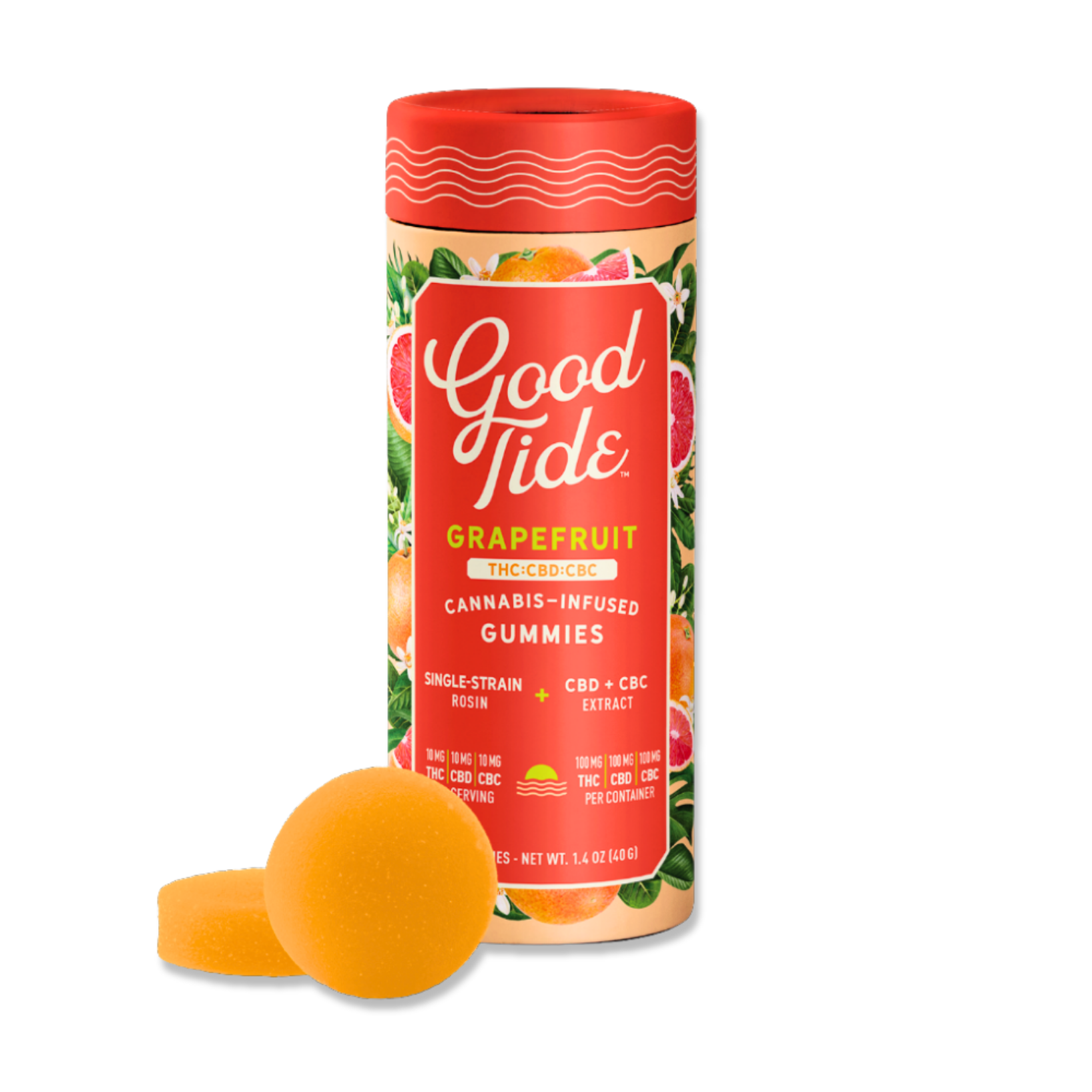 Photograph of product: Good Tide - Blissful Grapefruit 1:1:1 TH-oui:CBD:CBC Rosin Gummies - 100mg