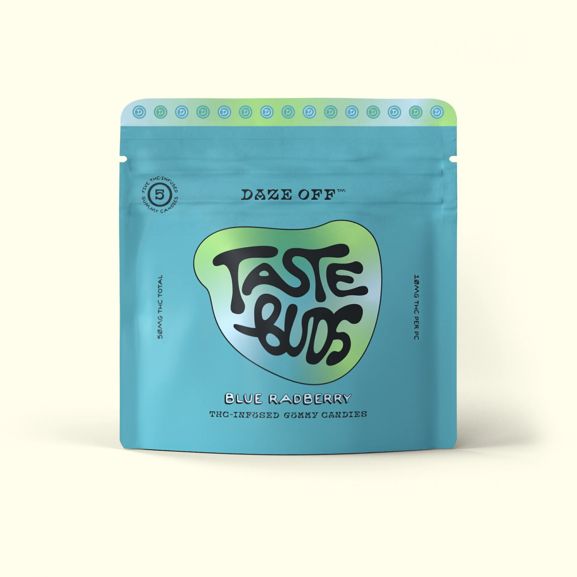 Photograph of product: DAZE OFF Gummies 50mg: Blue Radberry 5pc