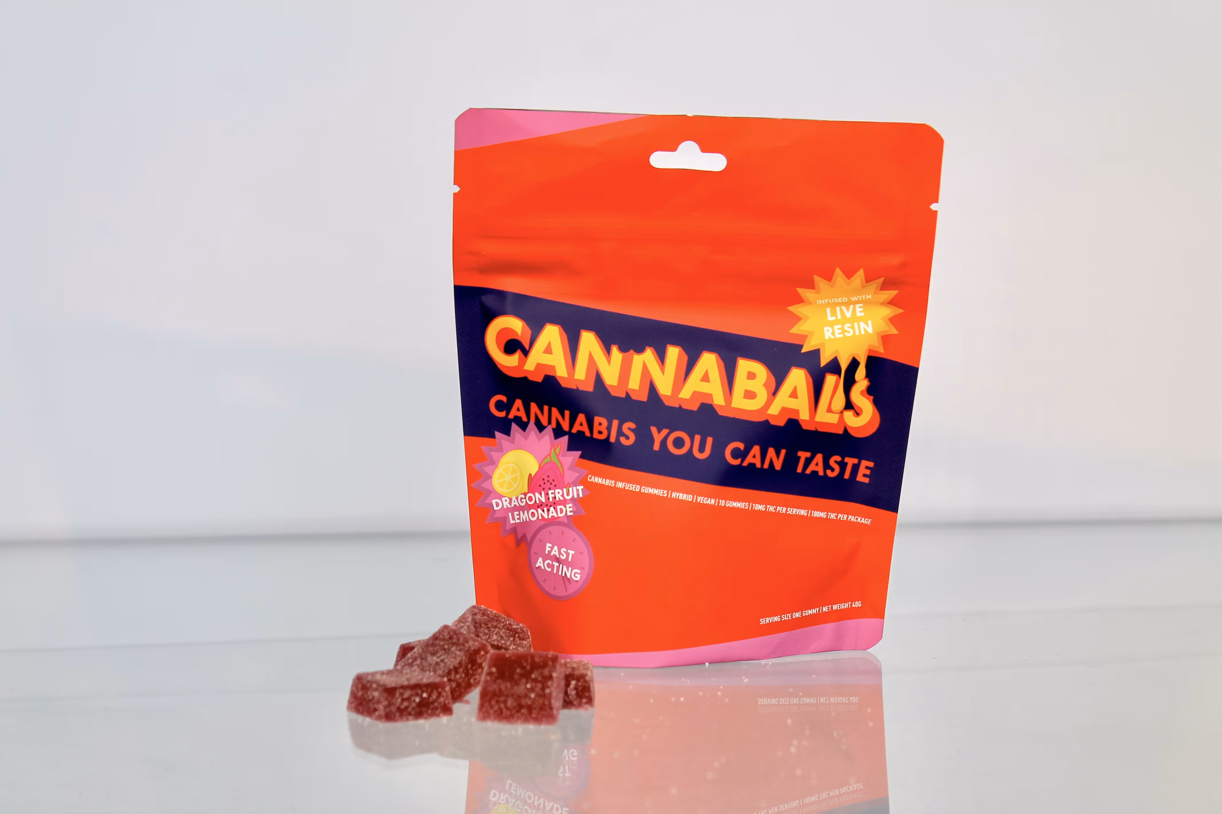 Photograph of product: Cannabals Gummies Dragon Fruit Lemonade LIVE RESIN 10mg TH-oui each 10pk