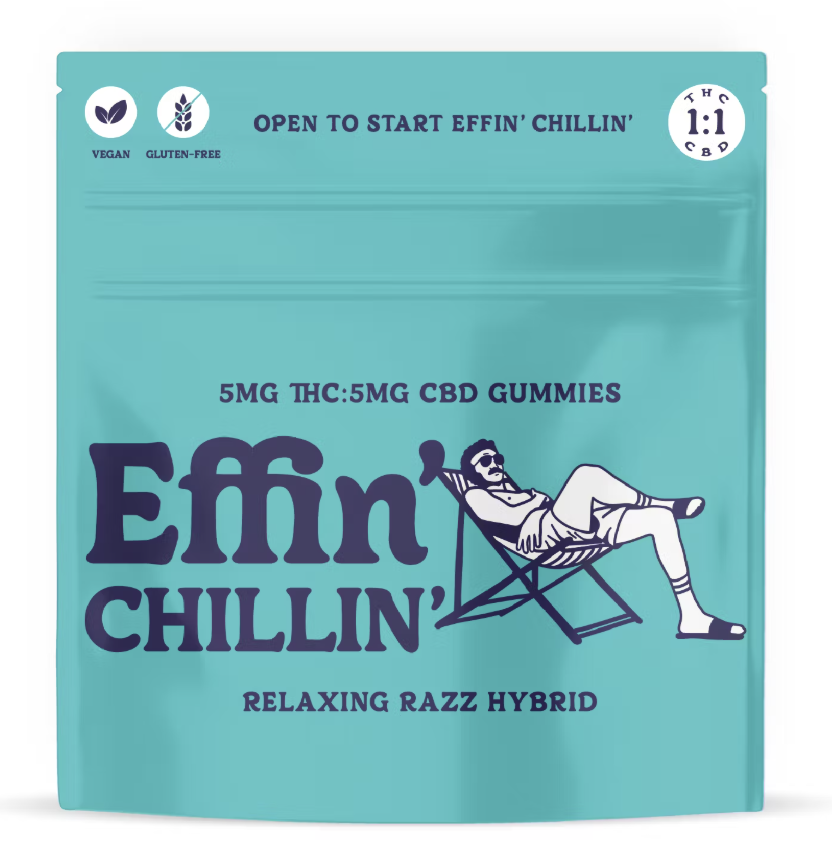 Photograph of product: EFFIN' CHILLIN RELAXING RAZZ 1:1 CBD 10PK GUMMIES 100MG