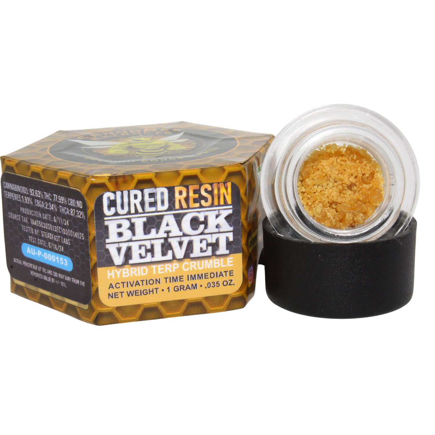 Photograph of product: CANNABEE EXTRACTS BLACK VELVET CR TERP CRUMBLE REC