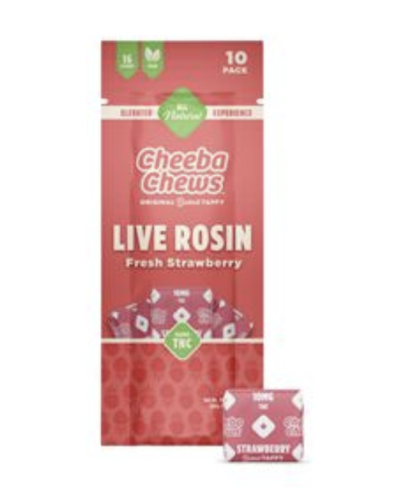 Photograph of product: Cheeba Chews | Strawberry | Live Rosin | 100mg TH-oui