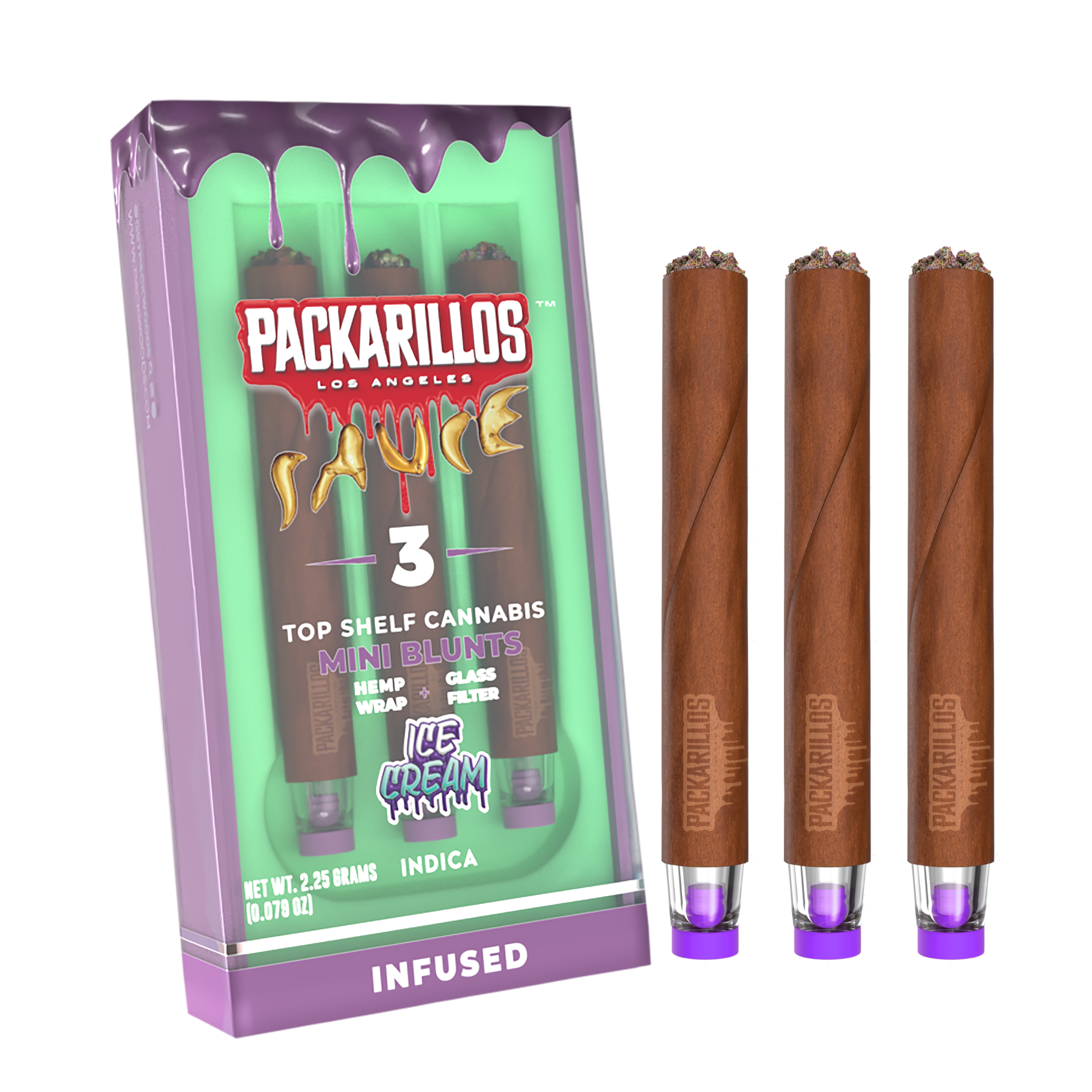 Photograph of product: ICE CREAM | Packarillos - 3 Pack Infused Mini Blunts | 2.25g