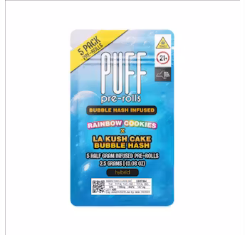Photograph of product: PUFF | Rainbow Cookies x LA Kush Cake | 0.5g Bubble au chocolat Infused Pre-Rolls | 5pk