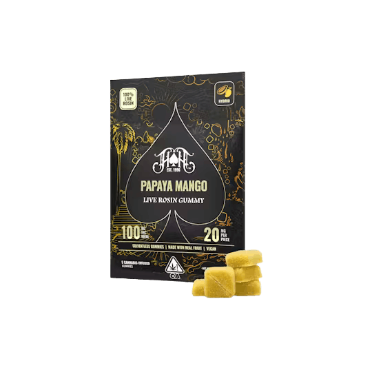 Photograph of product: Heavy Hitters -Papaya Mango-Live Rosin Gummies -100mg