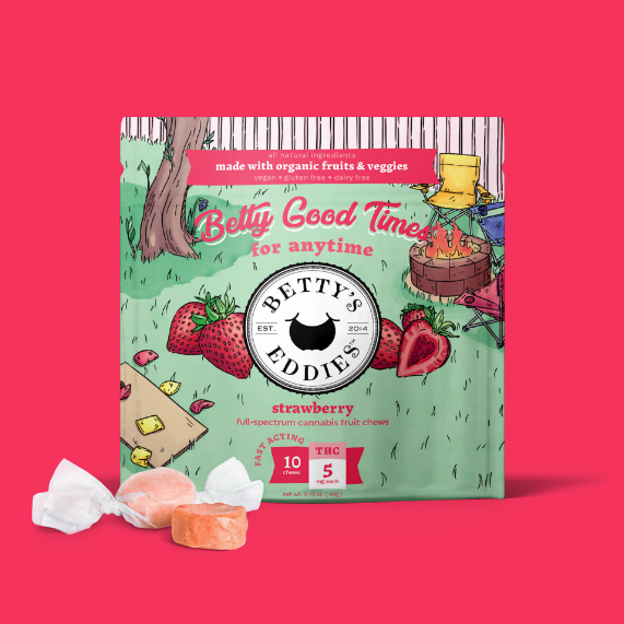 Photograph of product: Betty's Eddies 100mg Fruit Chews - Strawberry
