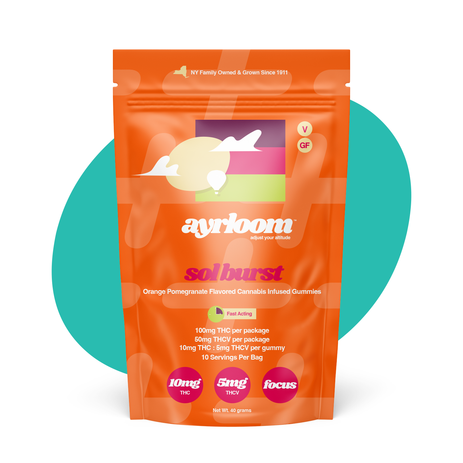 Photograph of product: Ayrloom | Orange Pomegranate Sol Burst | 2:1 10MG TH-oui : 5MG TH-ouiV