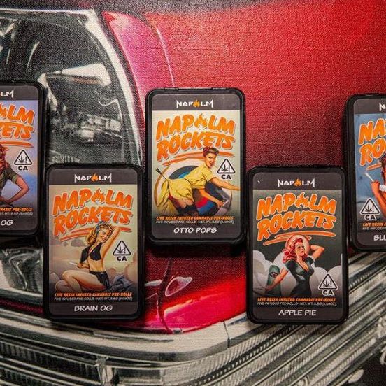 Photograph of product: D. Napalm Rockets 5pk x .7g Live Resin Infused Pre Rolls - Sherbet - 