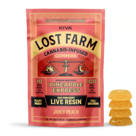 Photograph of product: Lost Farm | Juicy Peach (Pineapple Express) Live Resin Gummies 10Pk- Sativa