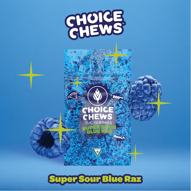 Photograph of product: Choice Super Sour Blue Raz Edible Gummies 200mg