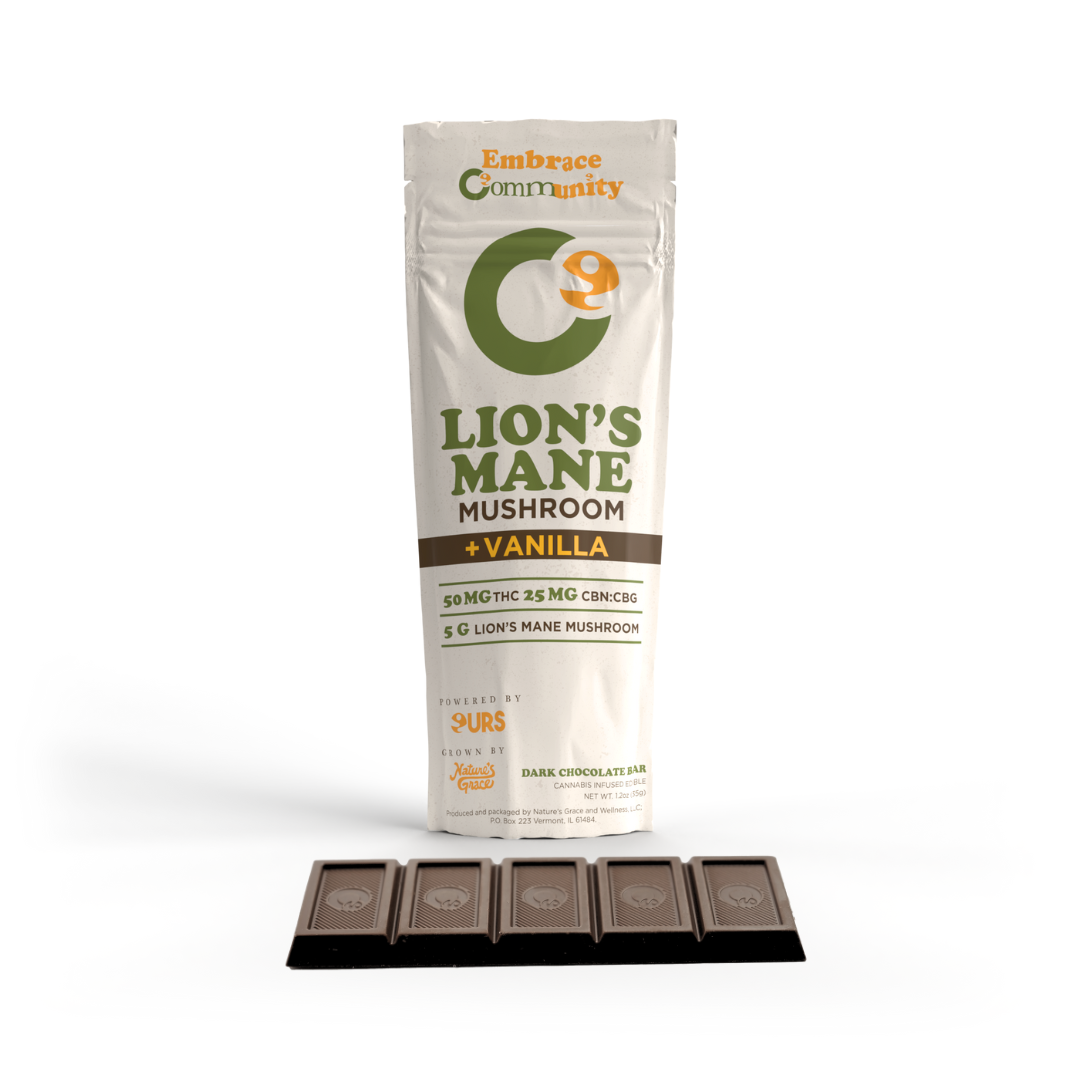 Photograph of product: Dark Chocolate Lion's Mane Mushroom Vanilla Bar TH-oui:CBN:CBG | 50mg