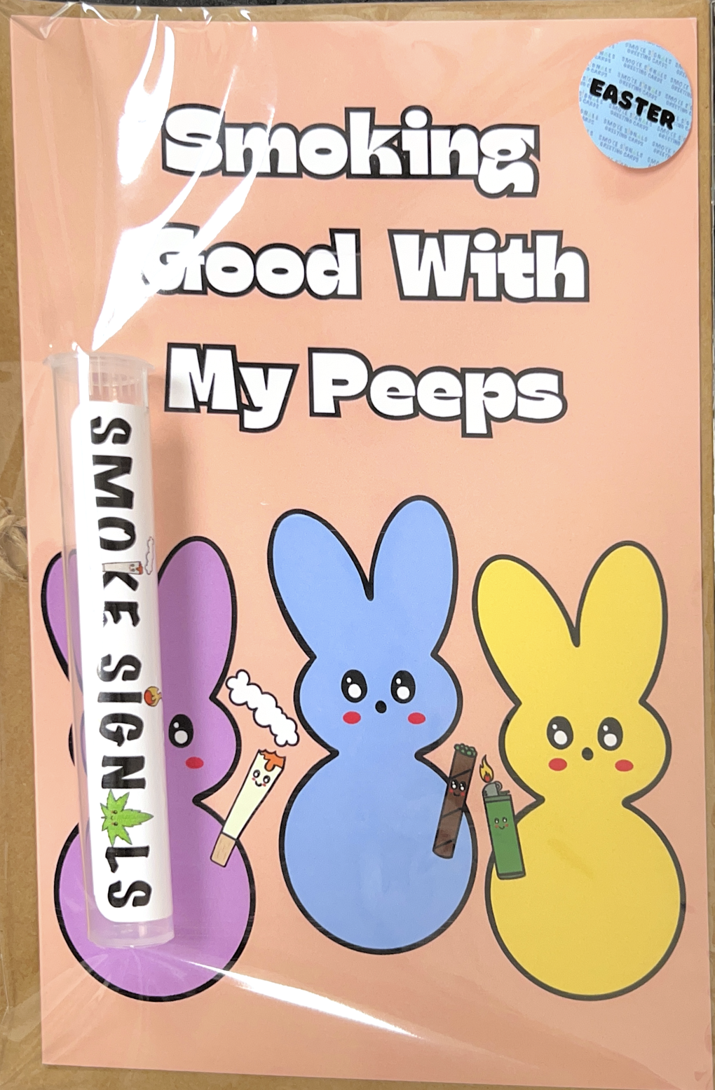 Photograph of product: Greeting Card with Doob Tube - Easter "Smoking Good With My Peeps"